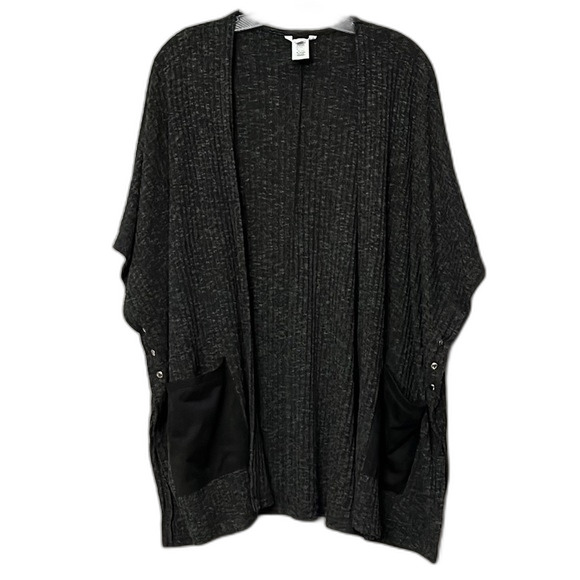 Candies Open Front Cardigan Ribbed Poncho with Suede Pockets/button detail L/XL - Picture 2 of 12